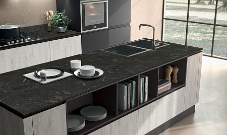 HPL Компакт плита Кедр 6333/NV Обсидиан Венетто (Марс) 3050 х 1220 х 12 мм. черная основа