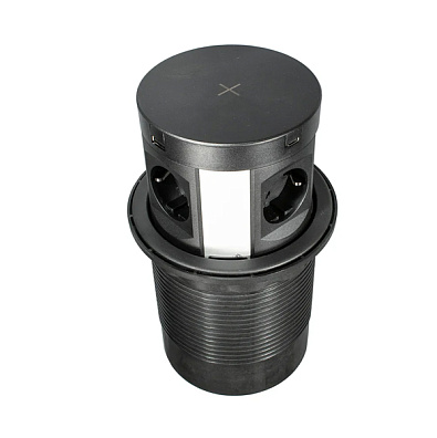 Блок розеток выдвижной вертик.4 розетки. Беспроводная зарядка. черный