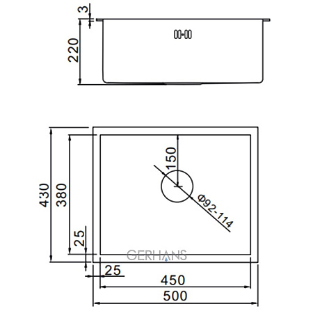 Мойка из нерж.стали Gerhans K35043 500*430*220 мм Сталь