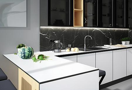 HPL Компакт плита Кедр 1029/S Белоснежный (Кристалл) 3050 х 608 х 4 мм. черная основа