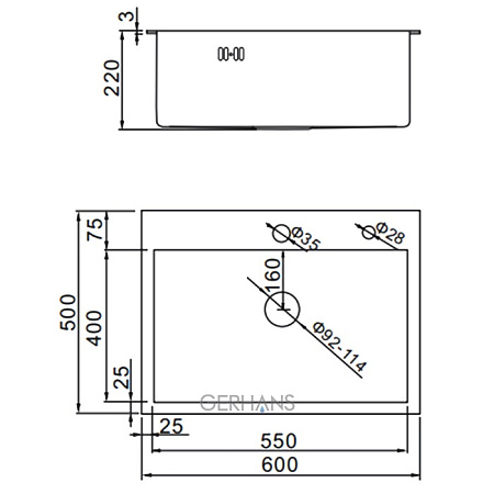 Мойка из нерж.стали Gerhans K36050  600*500*220 мм Cталь