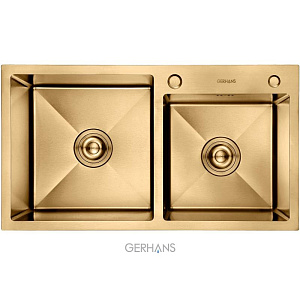 Мойка из нерж.стали Gerhans K37843B-S 2 чаши 780*430*220 мм Золото